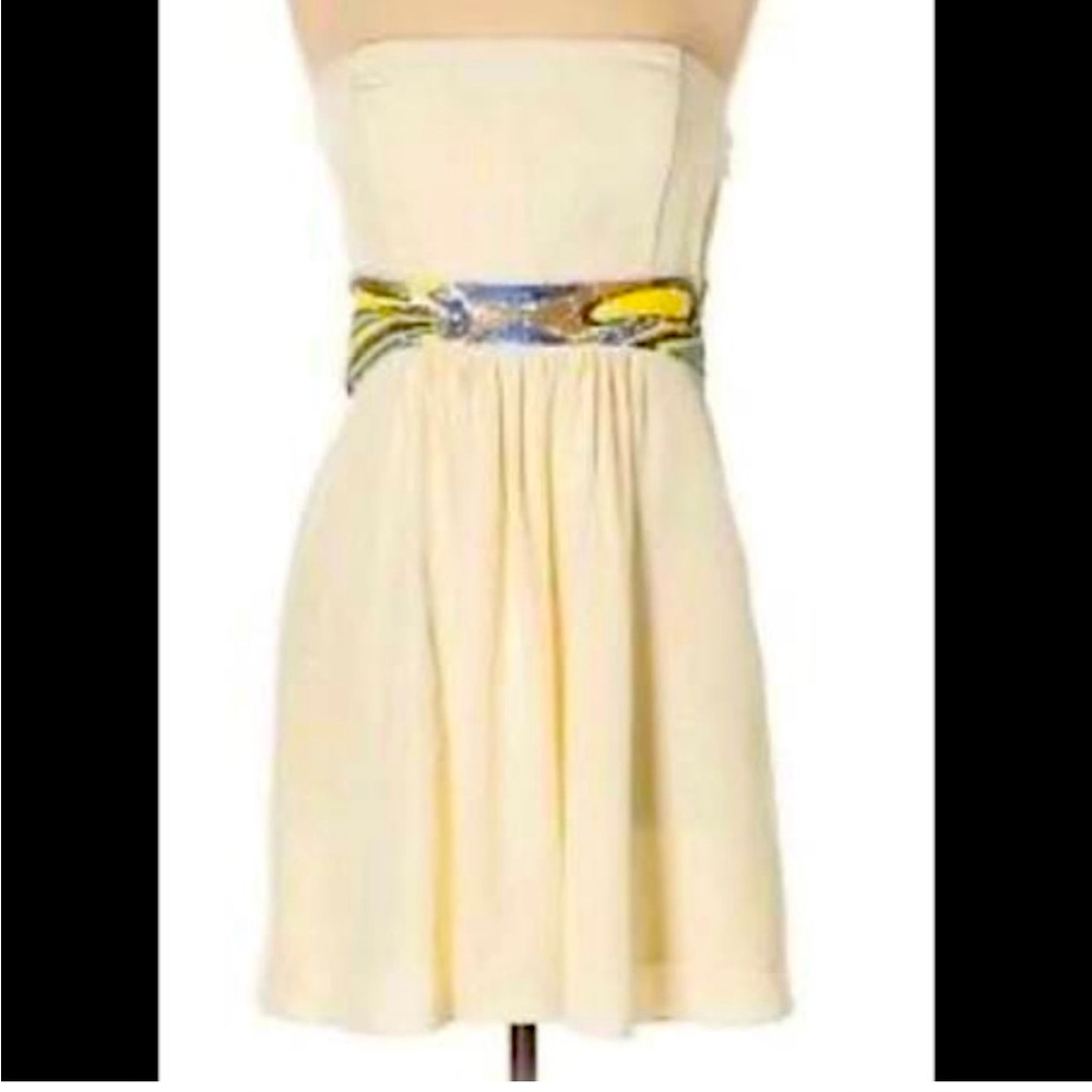 TIBI Silk Cream Strapless Mini‎ Dress with Sequined Banded Empire Waist size 8